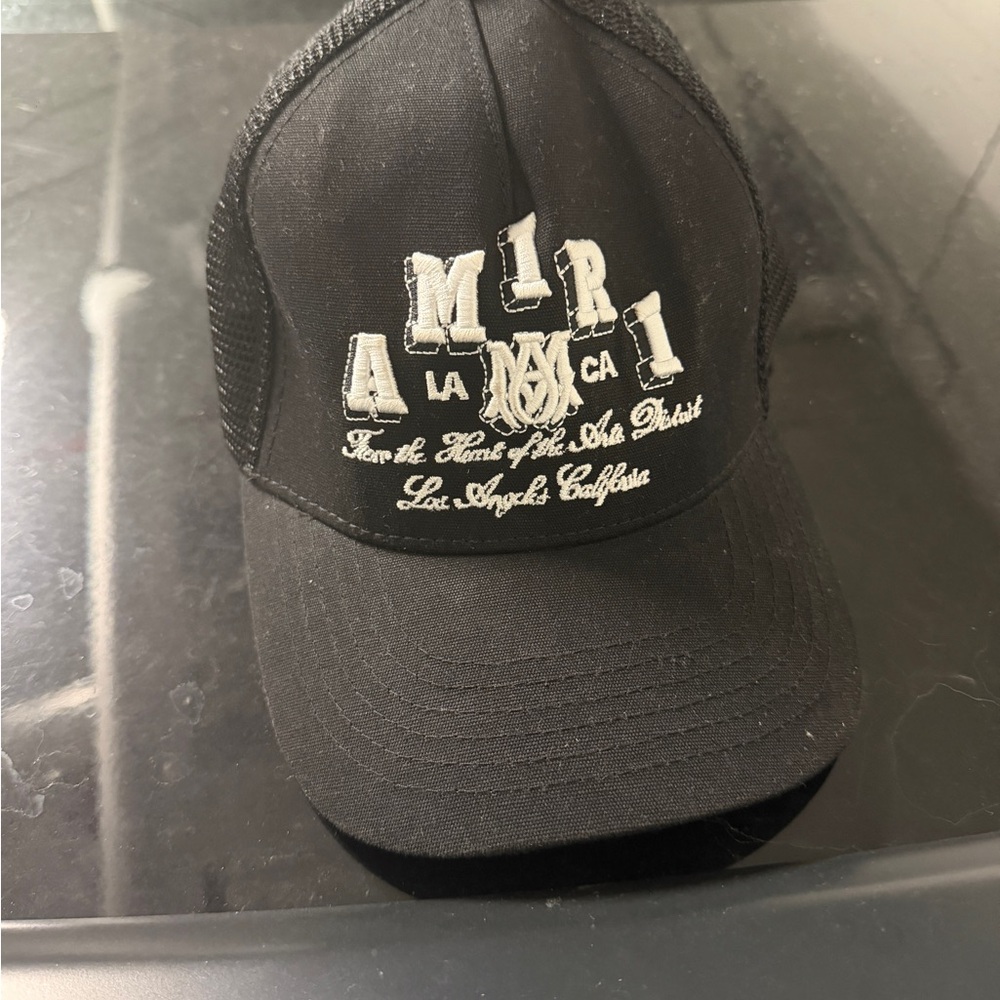 AMIRI Black and White Logo Trucker Hat
